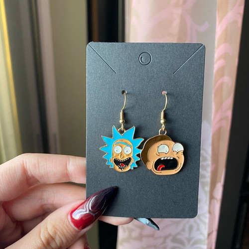 Rick and Morty earrings new, gold tone