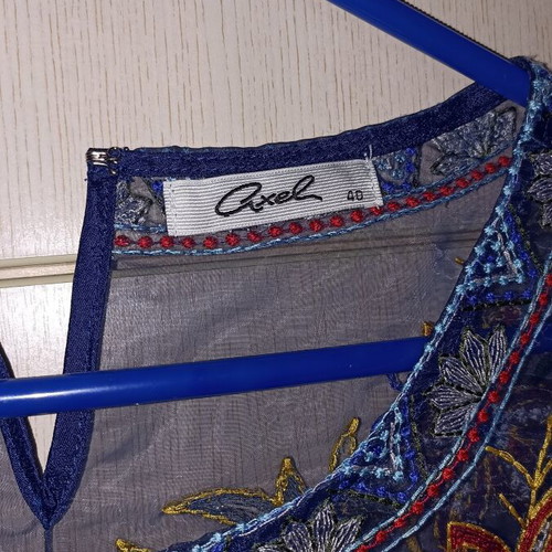 Axel transparent embroidered blouse size L 40 new, blue and pink