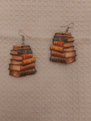 Earrings with books like new, beige and brown
