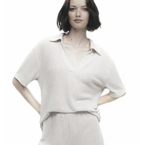 H&M white knitted set with top and shorts, size L-XL
