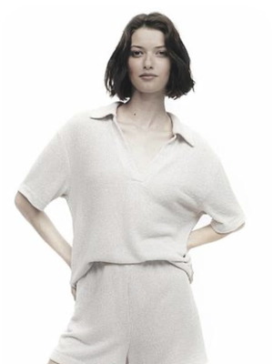 H&M white knitted set with top and shorts, size L-XL