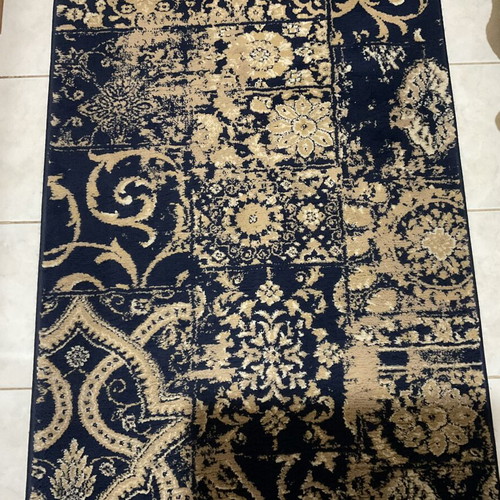 Dark blue rug with patterns, 3.30 x 0.80 m