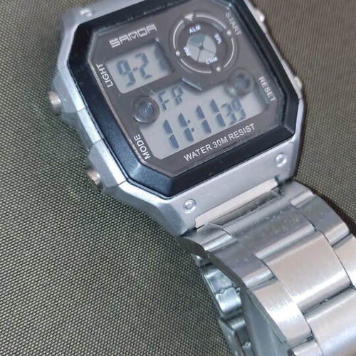 SANDA men's LED digital watch used, stainless steel, black and silver