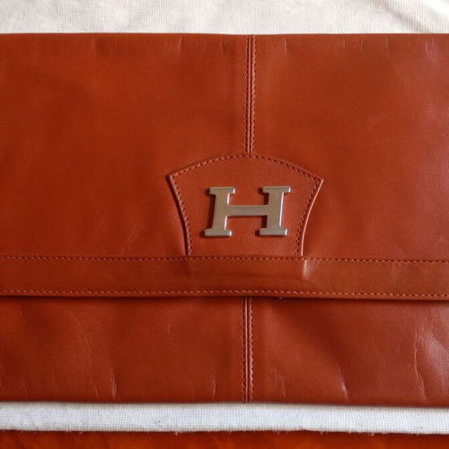 Leather clutch bag, camel color, soft leather
