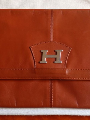 Leather clutch bag, camel color, soft leather
