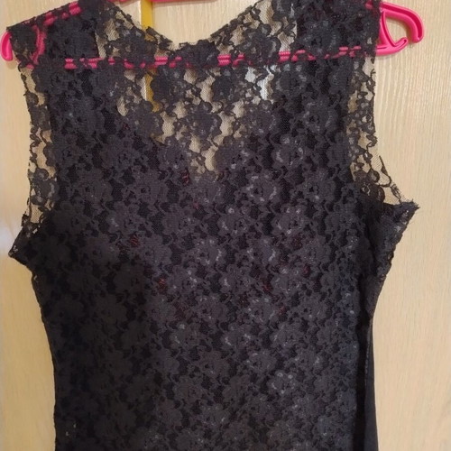 Lucifair blouse like new with embroidery and lace back, black, size L