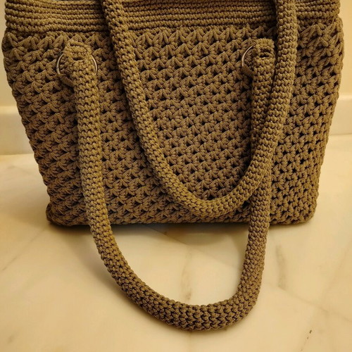Handmade large knitted shoulder bag in brown color new