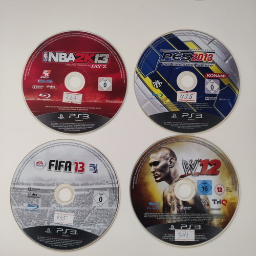 PS3 game discs bundle NBA 2013, PES 2013, FIFA 2013, WWE 2012