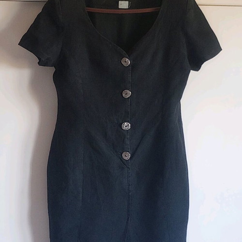 Vintage linen dress used, slim fit, black