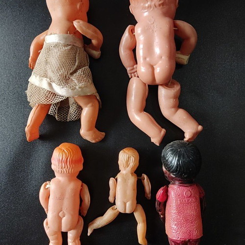 Celluloid dolls used, pack of 5 in various sizes