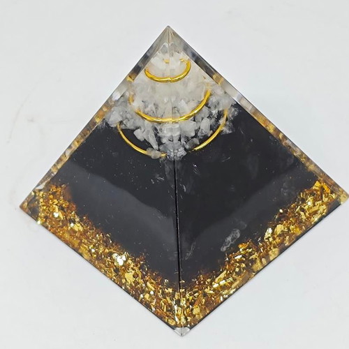 Orgonite pyramid with black tourmaline, quartz and Flower of Life symbol like new