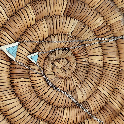 Double Stainless Steel Necklace Layering with Turquoise Triangles new