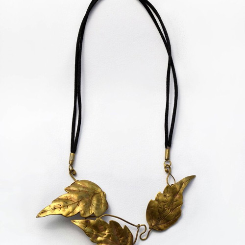 Brass necklace with handmade leaves made to order, gold-colored