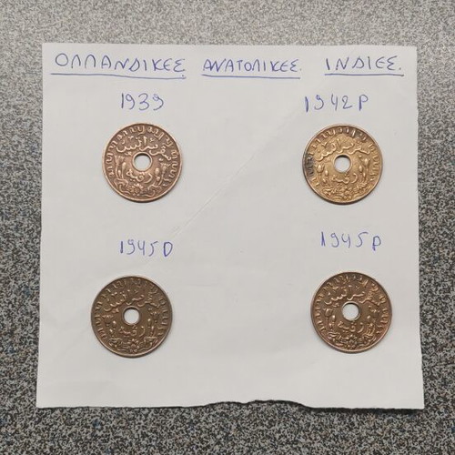 Coin set used, Dutch East Indies 1939 1942P 1945D 1945P