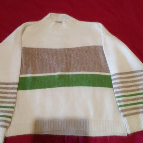 Pennyblack women's sweater new, ecru with green and brown stripes, size L