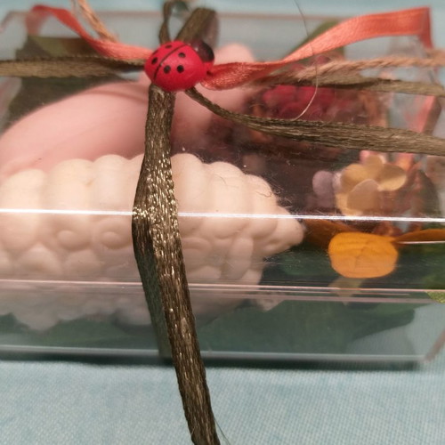 Rustic bathroom set with white lamb and pink pig soap