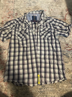 Cotton checked shirt used, size L, white and purple