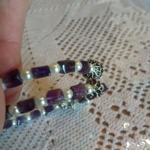 Handmade bracelet in dark aqua purple new with semi-precious beads