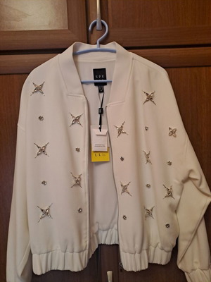 Access bomber jacket white, new, oversized fit with rhinestones