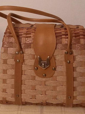 Vintage shoulder bag used, straw and genuine leather brown