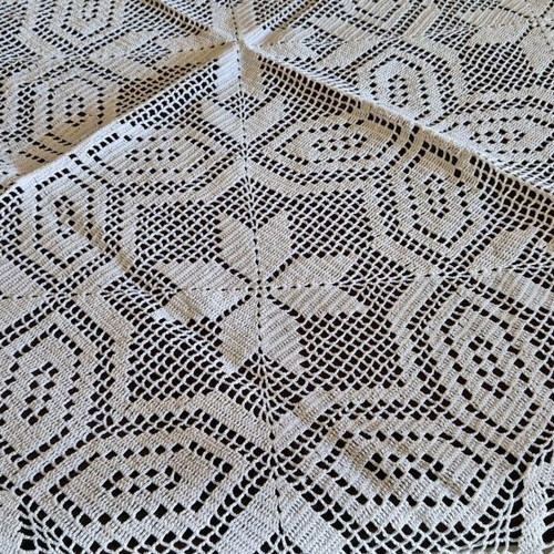 Handmade crocheted tablecloth new white 85x85 cm