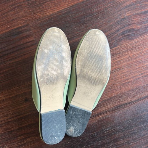 Backless loafers green pistachio moccasins size 37 used, gold horsebit