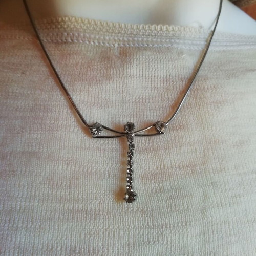 Steel dragonfly necklace silver color with clear zircon new