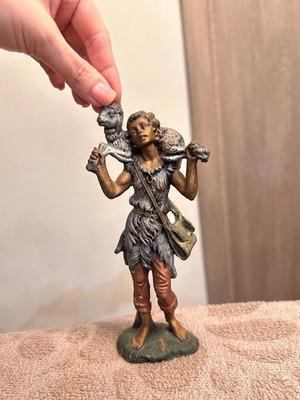 Decorative statue Good Shepherd with lamb used, vintage style 18cm
