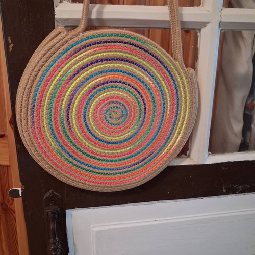 Straw shoulder bag, multicolored, 29×26cm