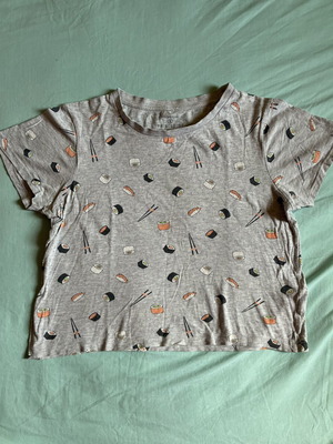 Sushi Print Cropped Tee Primark size small, like new, grey cotton blend