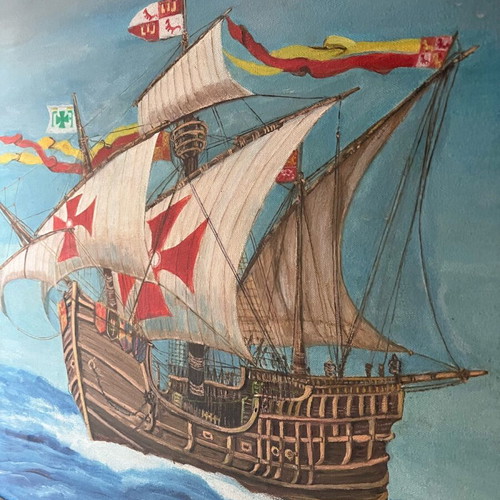 Oil painting of ship used