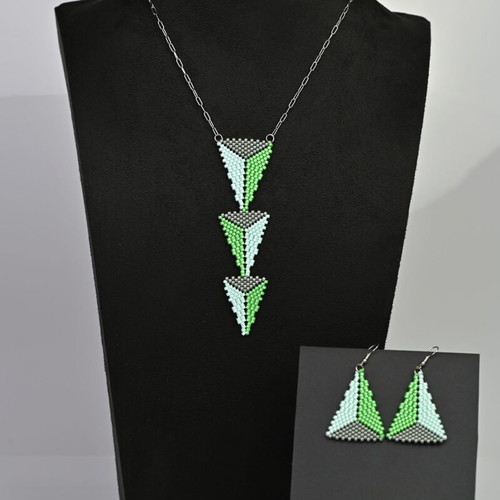 Alga necklace and earrings set custom made, blue and green