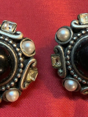 Clip-On Earrings used with black stone and crystals