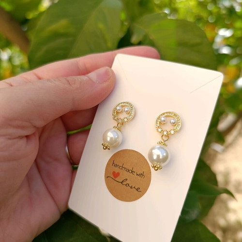 Handmade 18K gold-plated stud earrings with pearls and zircon