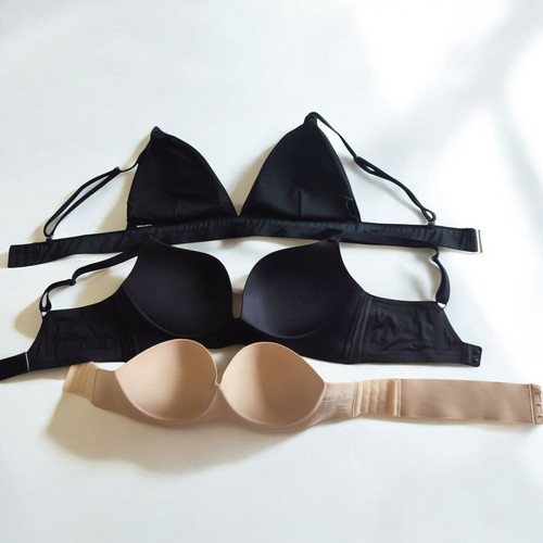 Set of 3 bras like new, push up, black and beige