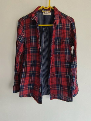 Checked shirt red blue white with striped inner lining like new
