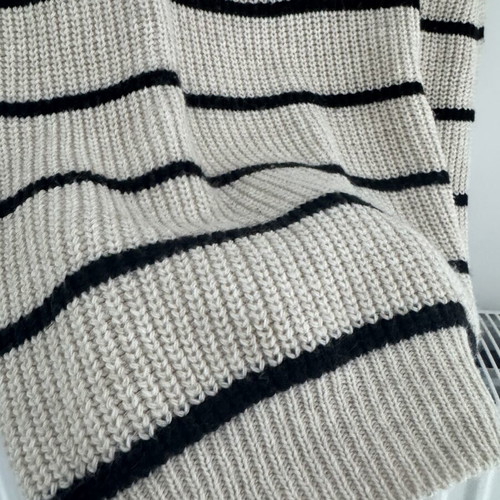 Knitted sleeveless vest with zipper and stripes size S like new, beige and black