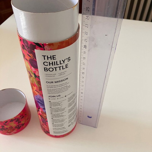 Empty cylinder box like new, floral fuchsia design