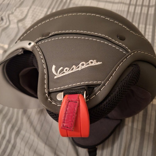 Vespa jet helmet, soft touch, small, dark grey-black, handmade with leather details