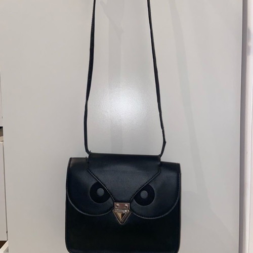 H&M bag used, black with owl design, crossbody