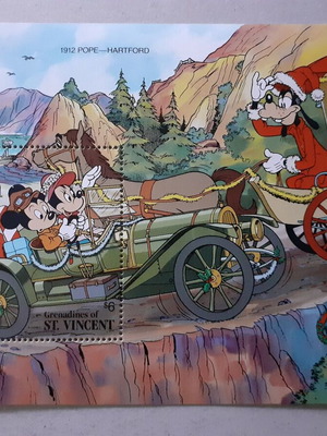 Grenadines of St. Vincent 1989 Walt Disney 1912 Pope-Hartford печат със сувенирен лист