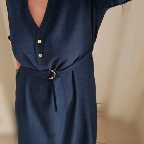 Toi&Moi office dress blue with gold buttons and belt like new
