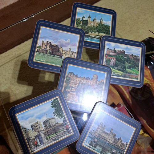 Harrod's Knightsbridge British Castles coasters with cork, new set of 6