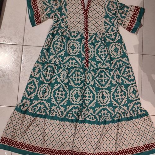 SHEIN Boho Maxi Dress with Ethnic Pattern in Turquoise Green-Bordeaux, L