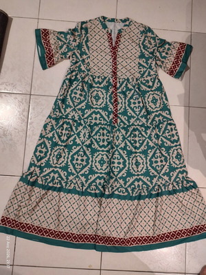 SHEIN Boho Maxi Dress with Ethnic Pattern in Turquoise Green-Bordeaux, L