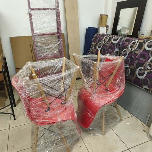 Dining set used with black table 80x120, 4 red chairs and bookshelf