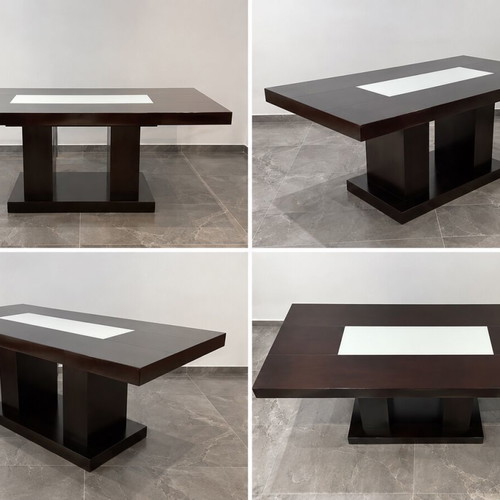 Extendable dining table made of solid wood with glass surface, like new