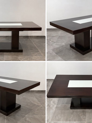 Extendable dining table made of solid wood with glass surface, like new
