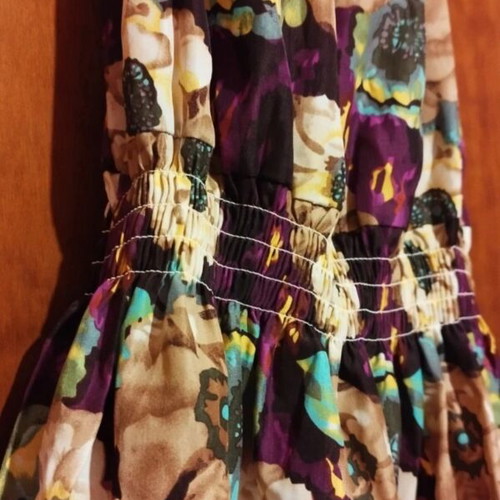 Floral mini dress used, purple, elastic waist, size XL