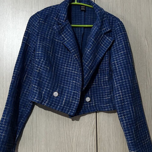 Knitted cropped jacket with pearls medium like new, blue